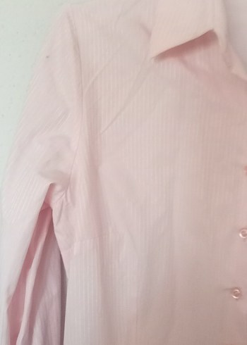 40 Beden Düğmeli Pembe Keten Uzun Kollu Gömlek
