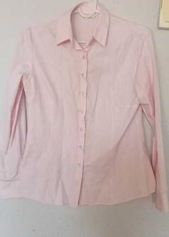 Düğmeli Pembe Keten Uzun Kollu Gömlek - Görsel 6