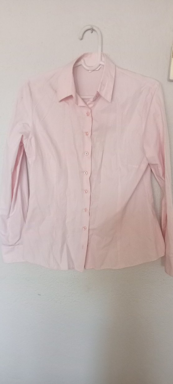 Düğmeli Pembe Keten Uzun Kollu Gömlek - Görsel 5