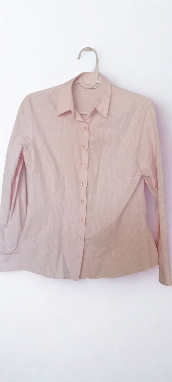 Düğmeli Pembe Keten Uzun Kollu Gömlek - Görsel 2