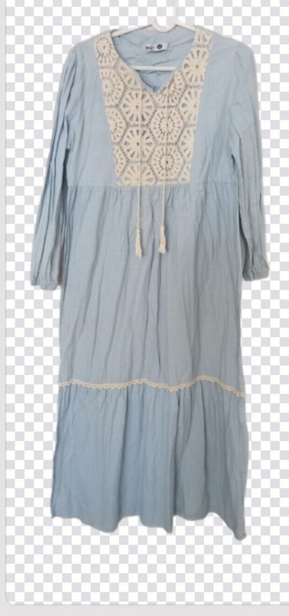 Mavi Dantel Detaylı Uzun Bohem Elbise - Görsel 2