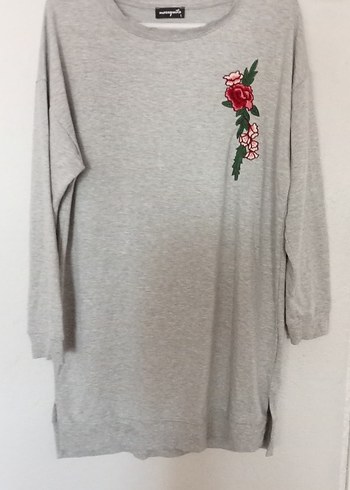 Gri Nakışlı Pamuklu Uzun Kollu Sweatshirt - Görsel 4