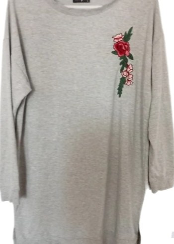 Gri Nakışlı Pamuklu Uzun Kollu Sweatshirt - Görsel 2