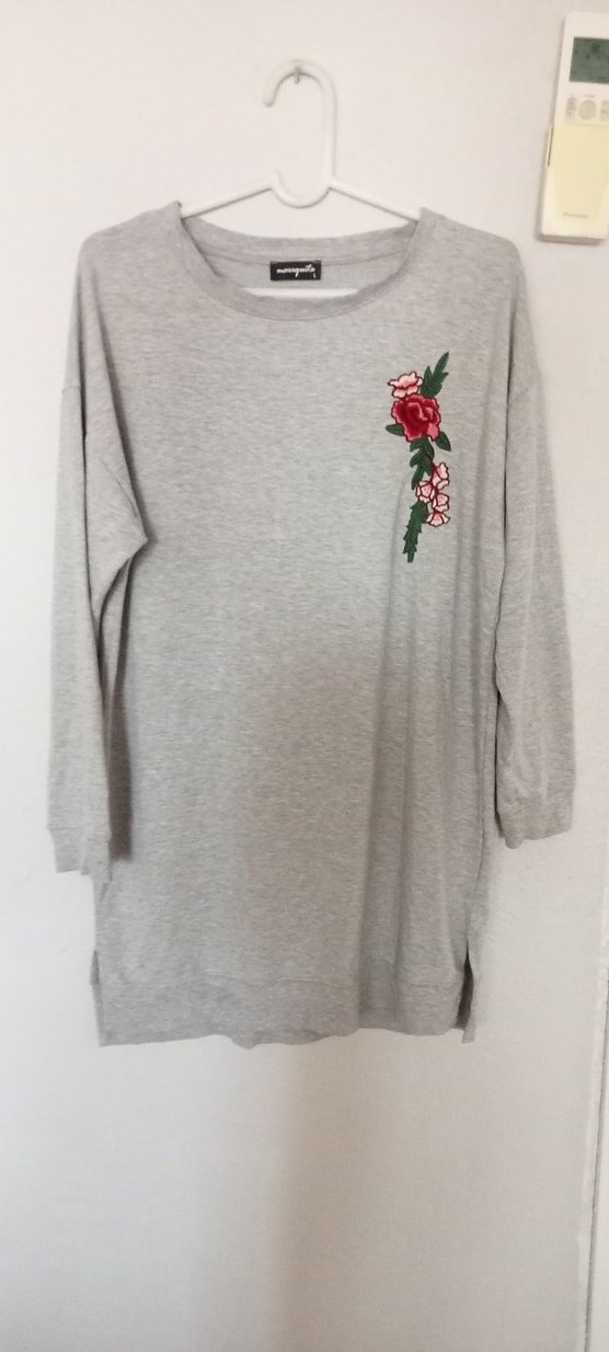 Gri Nakışlı Pamuklu Uzun Kollu Sweatshirt - Görsel 4