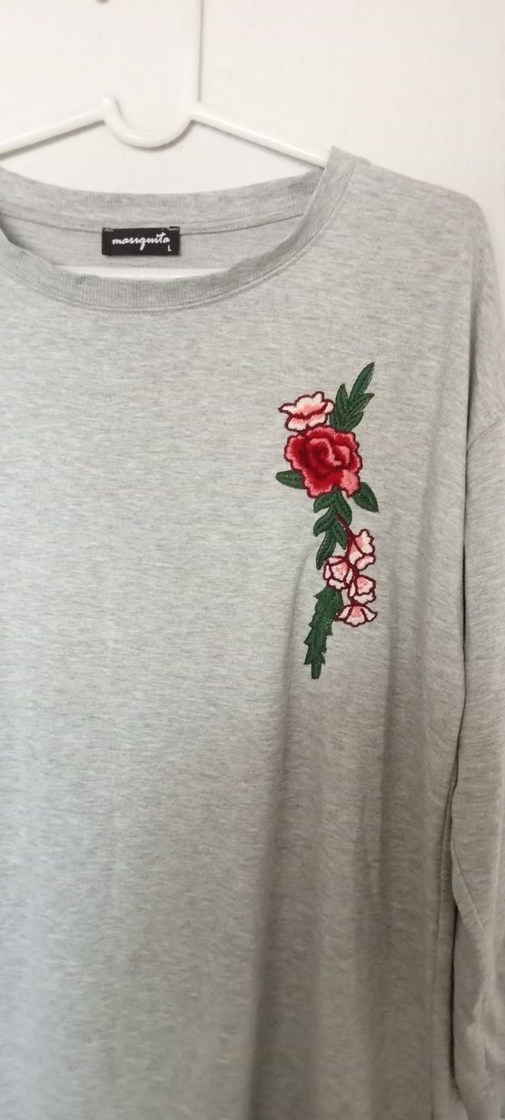 Gri Nakışlı Pamuklu Uzun Kollu Sweatshirt - Görsel 3