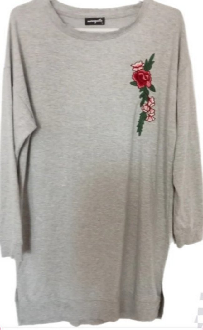 Gri Nakışlı Pamuklu Uzun Kollu Sweatshirt - Görsel 2