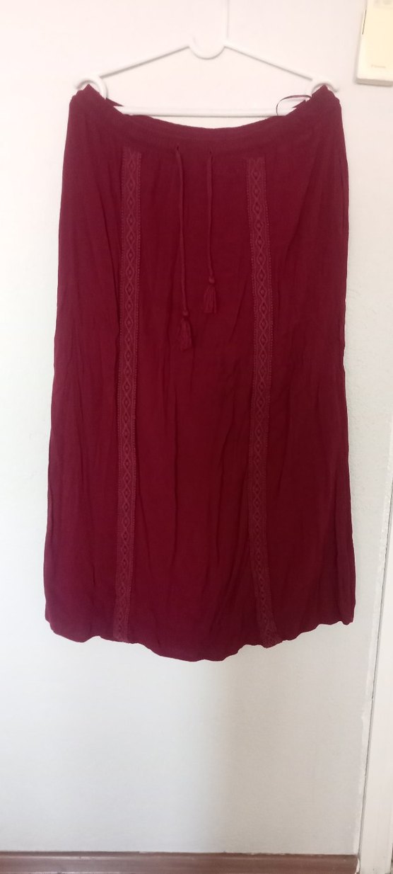 Bordo Bohem Uzun Kadın Etek - Görsel 2