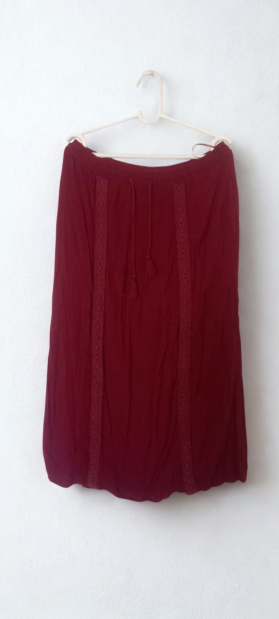 Bordo Bohem Uzun Kadın Etek - Görsel 3