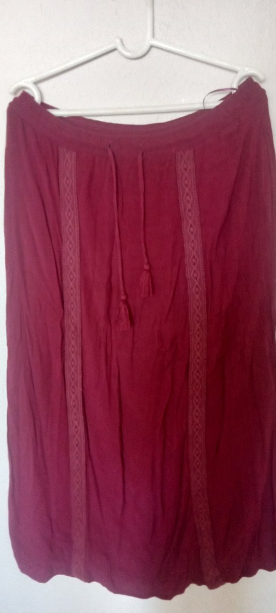 Bordo Bohem Uzun Kadın Etek - Görsel 5