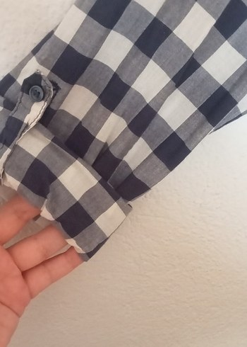 40 Beden Gri Ekose Desenli Uzun Kollu Kadın Gömlek