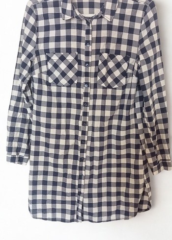 Gri Ekose Desenli Uzun Kollu Kadın Gömlek - Görsel 5