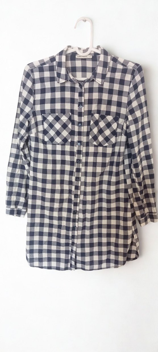 Gri Ekose Desenli Uzun Kollu Kadın Gömlek - Görsel 2