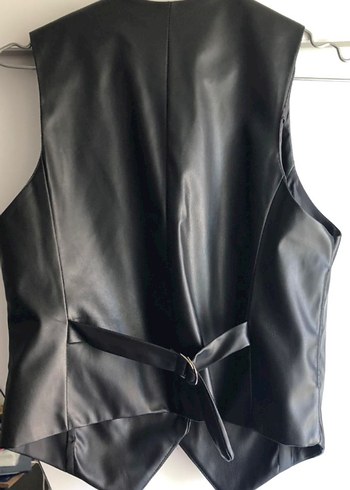 Düğmeli Siyah Yılan Derisi Desenli Deri Yelek - Görsel 2