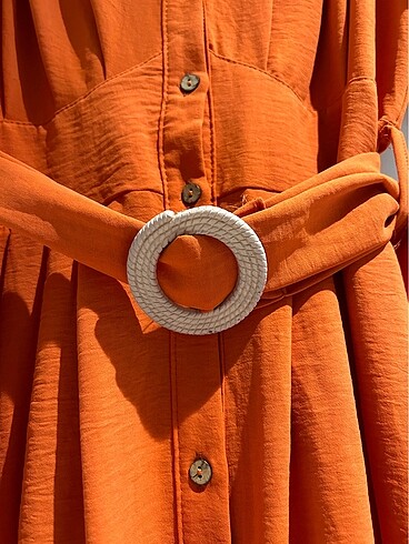 s Beden turuncu Renk Kemer detaylı uzun elbise