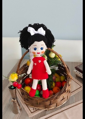  Beden Renkli Kırmızı Elbiseli Bebek Oyuncak