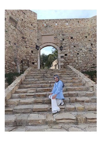 Mavi Keten Düğmeli Uzun Kollu Gömlek