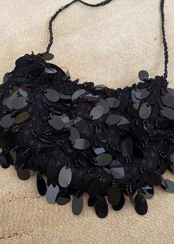  Beden siyah Renk Boncuk İşlemeli Siyah Gotik Kadın Çanta