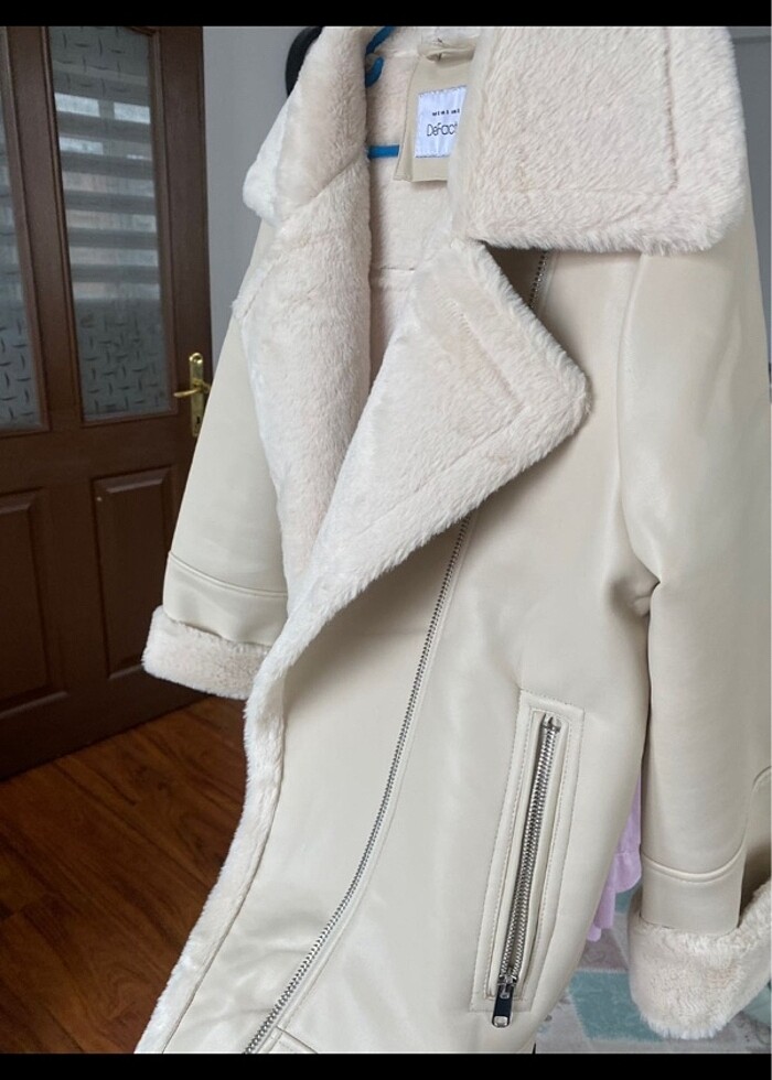 Defacto kürklü deri ceket biker ceket mont XS - Görsel 3