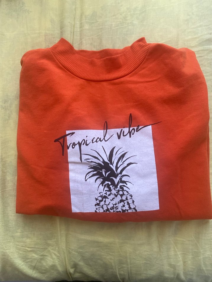 Kırmızı Baskılı Kısa Kollu Kadın Sweatshirt - Görsel 4