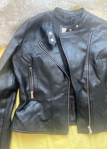 Kadın Siyah Deri Biker Ceket - Görsel 2