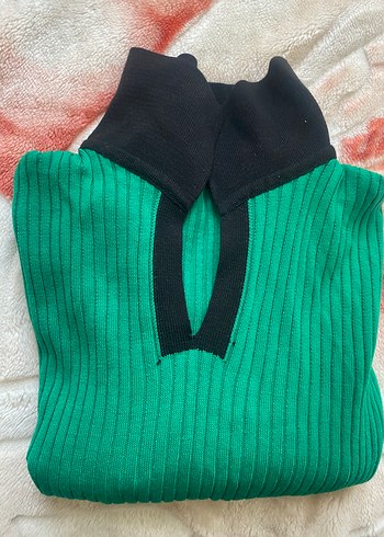 Yeşil Yüksek Yaka Fitilli Triko Kazak - Görsel 3