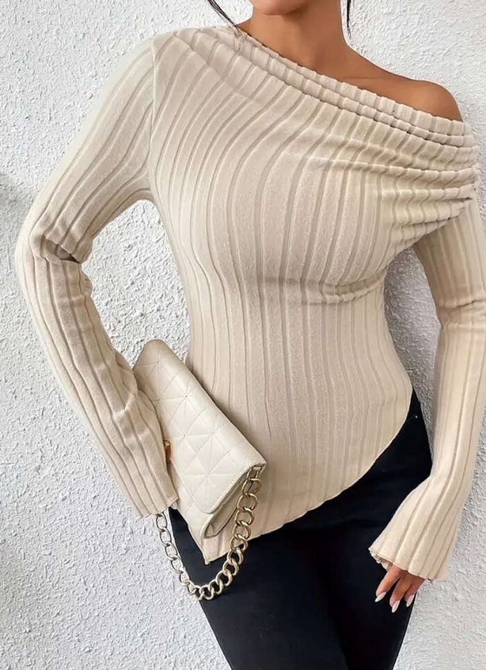 Krem Fitilli Madonna Triko Bluz - Görsel 3