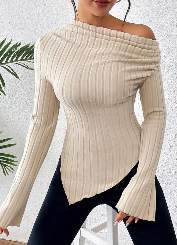 Krem Fitilli Madonna Triko Bluz - Görsel 4