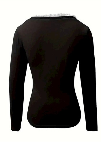 Dantelli V Yaka Bluz - Görsel 4