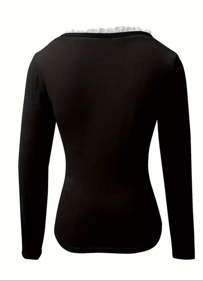 Dantelli V Yaka Bluz - Görsel 4