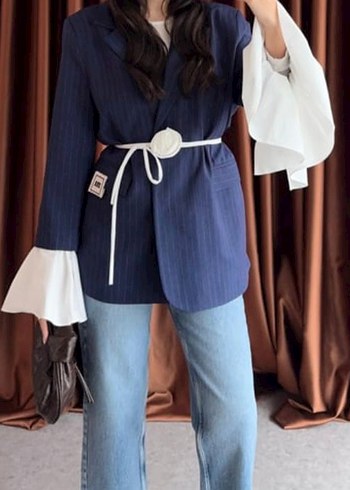 Mavi Kuşaklı Denim Blazer