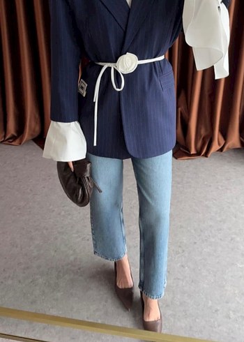 Zara Mavi Kuşaklı Denim Blazer