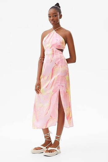 bershka saten midi elbise