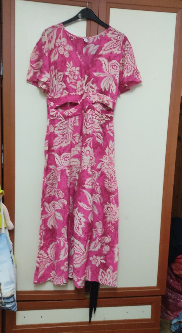 Pembe V Yaka Bohem Uzun Elbise - Görsel 2