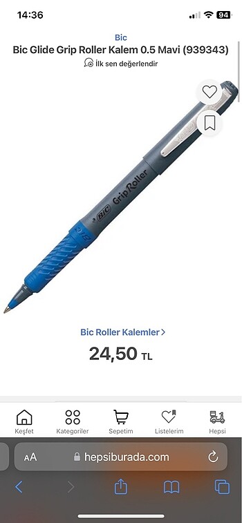  BIC Bic Grip Roller Tükenmez Kalem Kırmızı Mavi