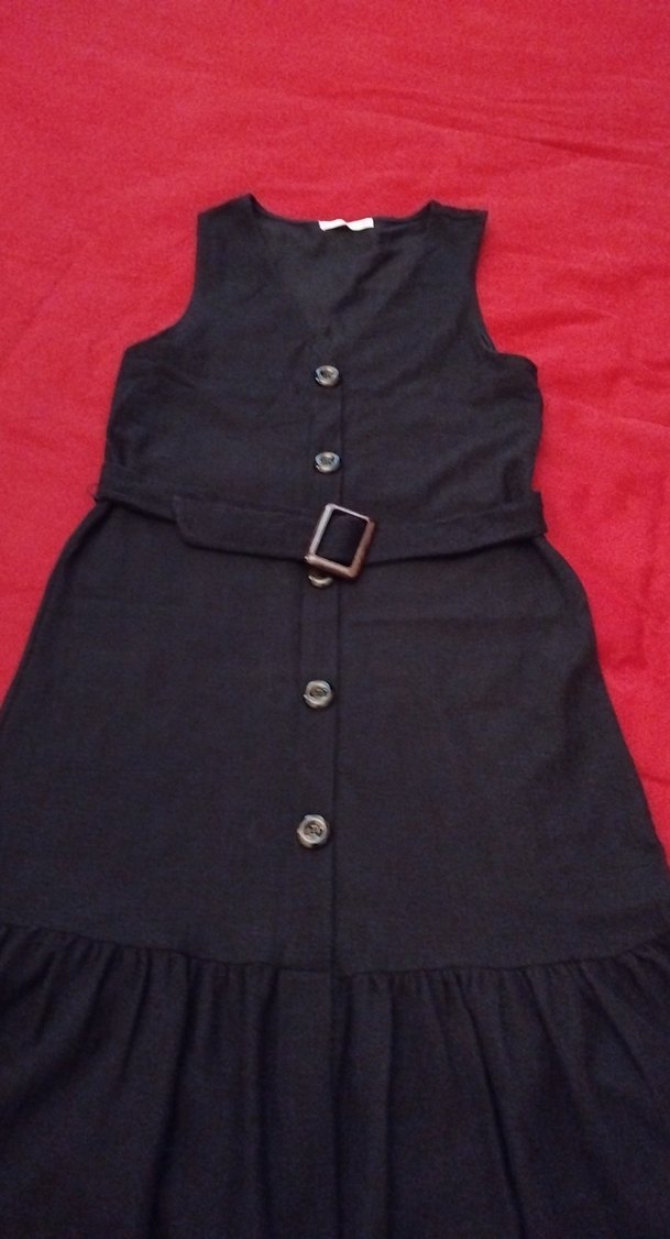 Mango Kemerli Siyah Kolsuz Kadın Elbise - Görsel 2