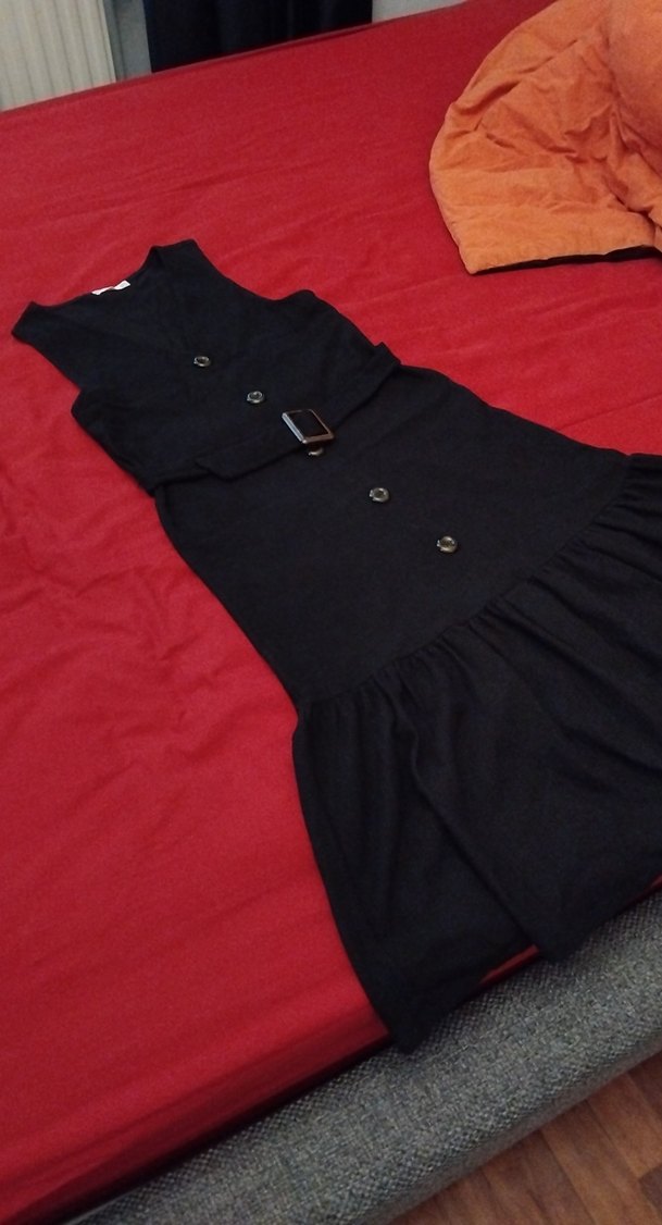 Mango Kemerli Siyah Kolsuz Kadın Elbise - Görsel 5