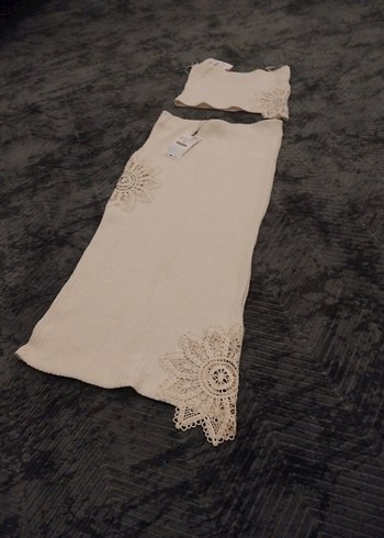 Zara Dantel Detaylı Bohem Triko Elbise Takımı - Görsel 3