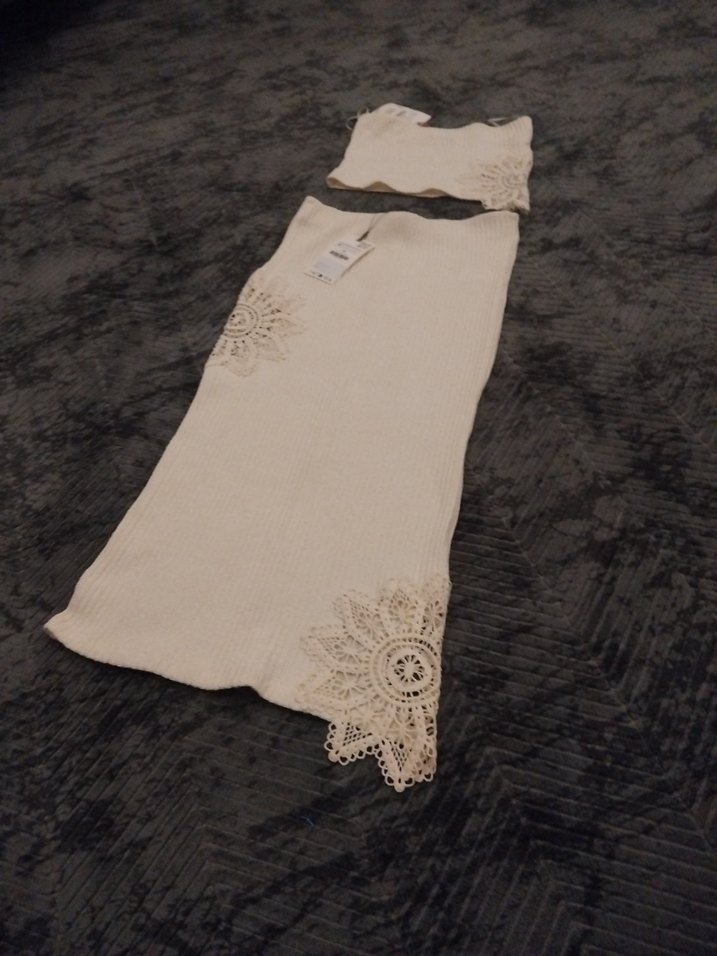 Zara Dantel Detaylı Bohem Triko Elbise Takımı - Görsel 3