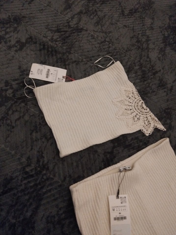 Zara Dantel Detaylı Bohem Triko Elbise Takımı - Görsel 4