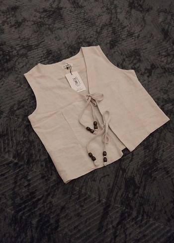 Keten Bej Kolsuz Kadın Yelek - Görsel 5