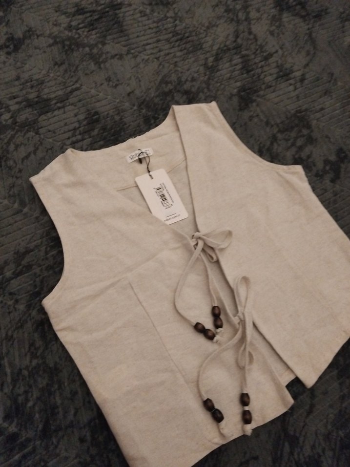 Keten Bej Kolsuz Kadın Yelek - Görsel 4