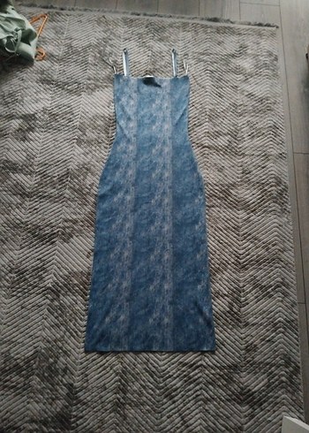 zara denim gorunumlu batik triko midi elbise - Görsel 2