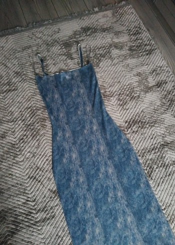 zara denim gorunumlu batik triko midi elbise - Görsel 6