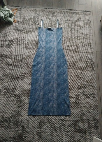 zara denim gorunumlu batik triko midi elbise - Görsel 3