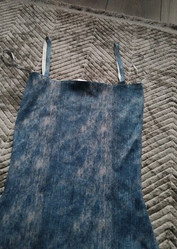 zara denim gorunumlu batik triko midi elbise - Görsel 4