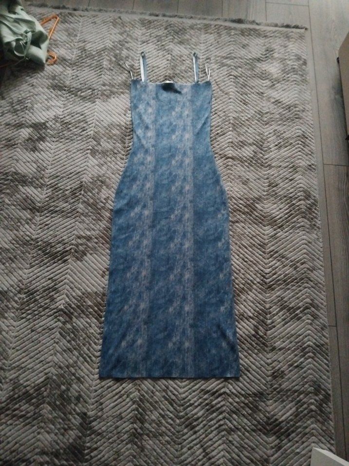 zara denim gorunumlu batik triko midi elbise - Görsel 2
