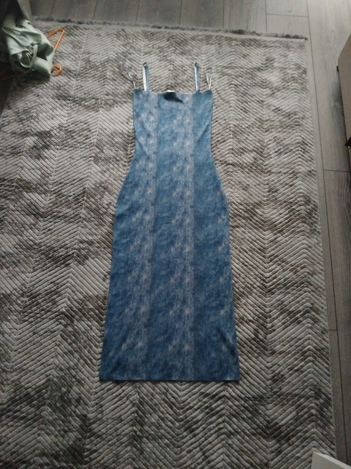 zara denim gorunumlu batik triko midi elbise - Görsel 3