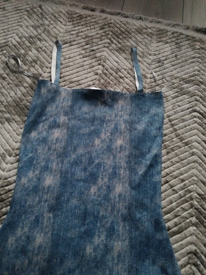 zara denim gorunumlu batik triko midi elbise - Görsel 4