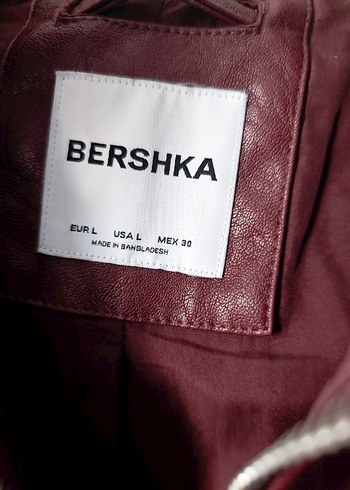 Bordo Oversize suni deri ceket- Bershka - Görsel 2