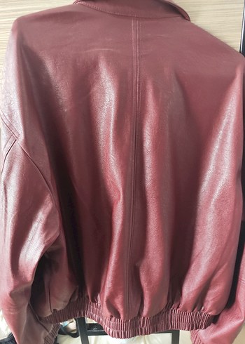 Bordo Oversize suni deri ceket- Bershka - Görsel 3